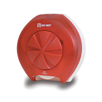 80303 Bay West Revolution Red Translucent 3 Roll Toilet Tissue System Dispenser