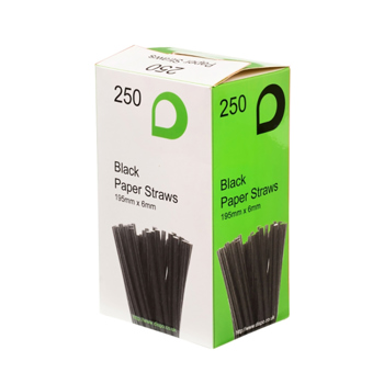 Black 195mm Paper Straws (6mm)