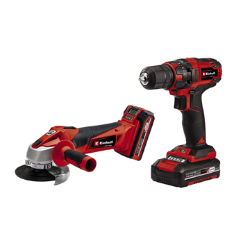 Einhell TE-TK 18 Li 18V Cordless Combi Drill & Angle Grinder Twin Pack with 1.5Ah & 3.0Ah Batteries & Charger
