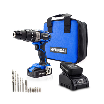 Hyundai HY2176 20V Cordless Drill Driver with 2.0Ah Battery, Charger, Case & 13-Piece Drill Bit Set