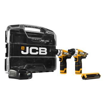 JCB 12V Cordless Combi Drill & Impact Driver Twin Pack with 2 x 2.0Ah Batteries, Charger & Case