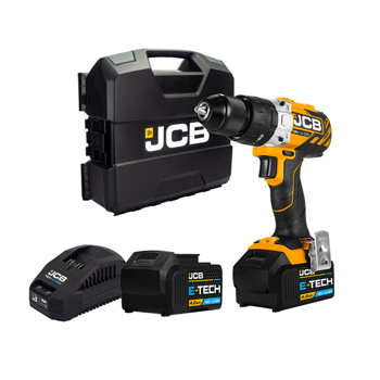JCB 18V Brushless Cordless Combi Drill with 2 x 4.0Ah Batteries, Charger, Case & Bit Set