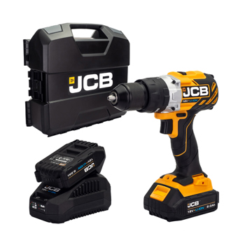 JCB 18V Brushless Cordless Combi Drill with 2 x 2.0Ah Batteries, Charger & Case