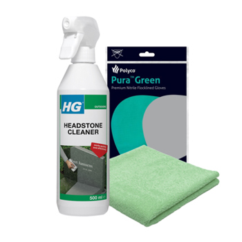 HG Headstone Cleaner with Microfibre Cloth & Protective Gloves