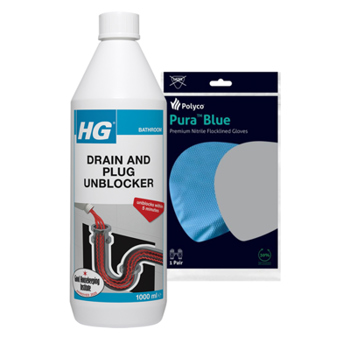 HG Drain & Plug Unblocker with Protective Gloves