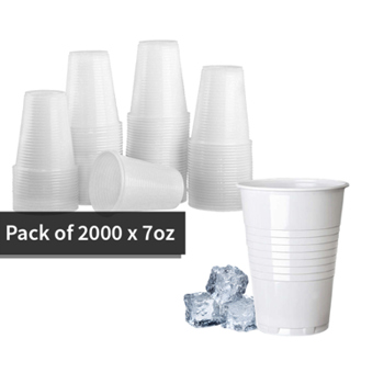 7oz White Plastic Cups (Case of 2000) - Reusable