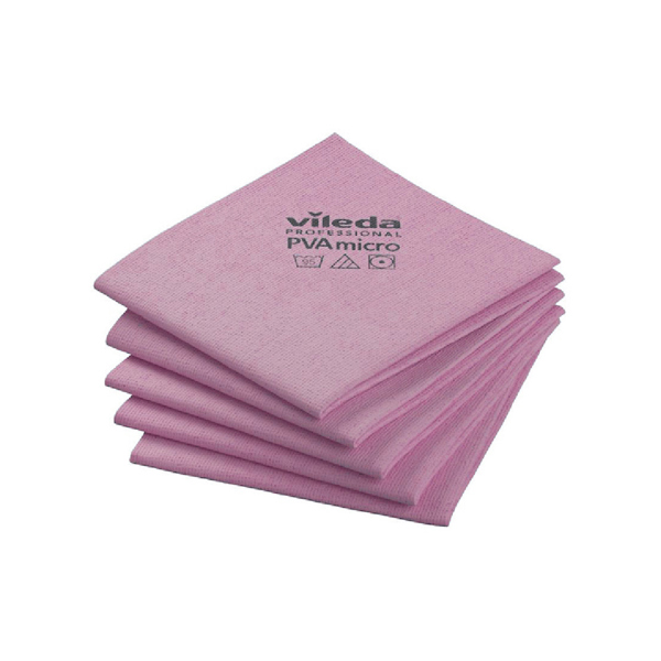 Vileda Professional - PVA Micro Cloth Pink, 100% Microfibers Made of PVA 5  pcs