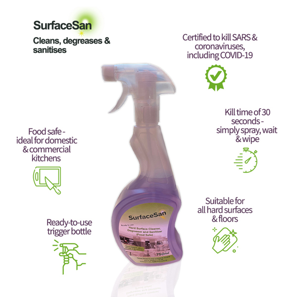 JMS SurfaceSan Covid-19 Certified Hard Surface Sanitiser (6 x 750ml)