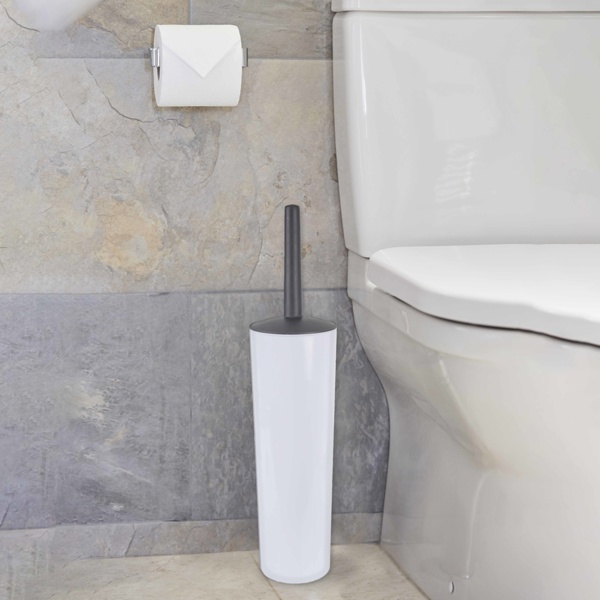 Toilet Brush & Enclosed Holder Set with Antibacterial Bristles