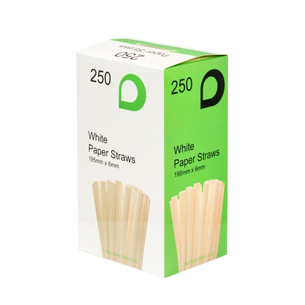 White 195mm Paper Straws (6mm)