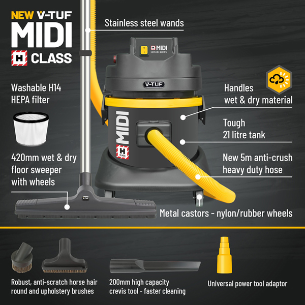 V-TUF H-Class MIDI Dust Extractor Vacuum