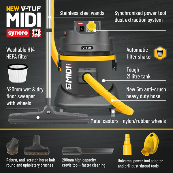 V-TUF H-Class MIDI SYNCRO Dust Extractor Vacuum with Power Take Off (110v)