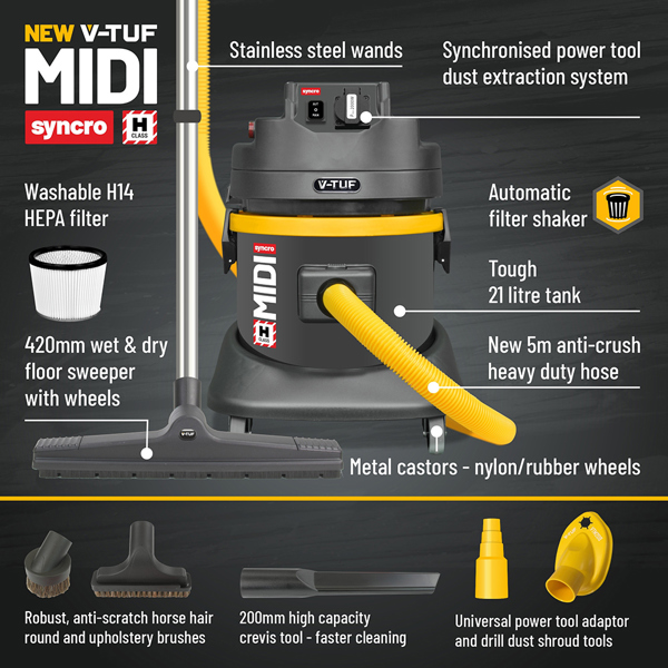 V-TUF H-Class MIDI SYNCRO Dust Extractor Vacuum with Power Take Off