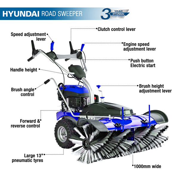 Hyundai HYSW1000 Petrol Yard Sweeper (Self Propelled)