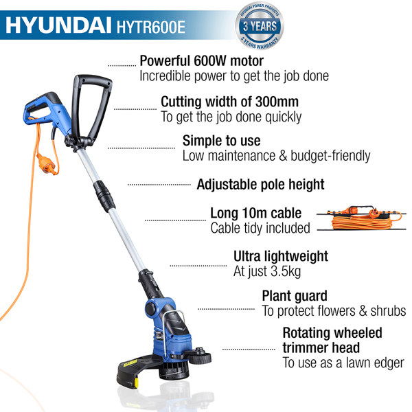Hyundai HYTR600E 29cm Electric Grass Trimmer