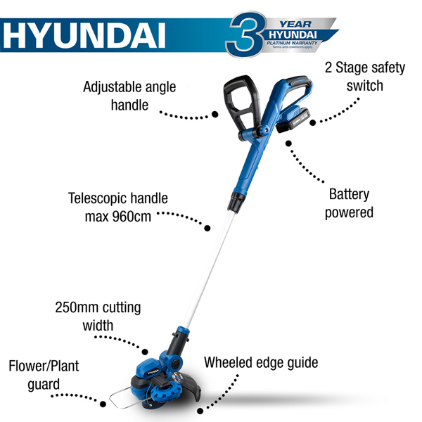 Hyundai HY2187 25cm 20V Cordless Grass Trimmer with Battery & Charger