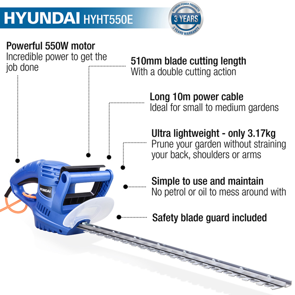 Hyundai HYHT550E 51cm Electric Hedge Trimmer