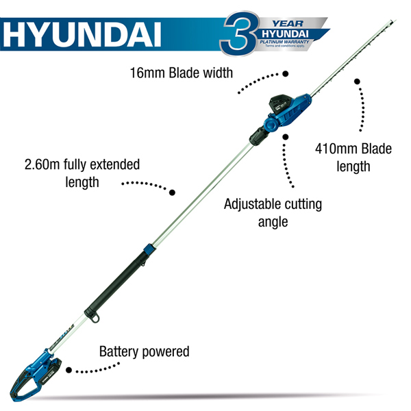Hyundai HY2191 41cm 20V Cordless Pole Hedge Trimmer with Battery & Charger