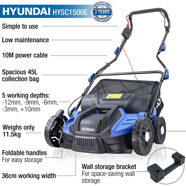 Hyundai HYSC1500E 36cm Electric Aerator & Scarifier