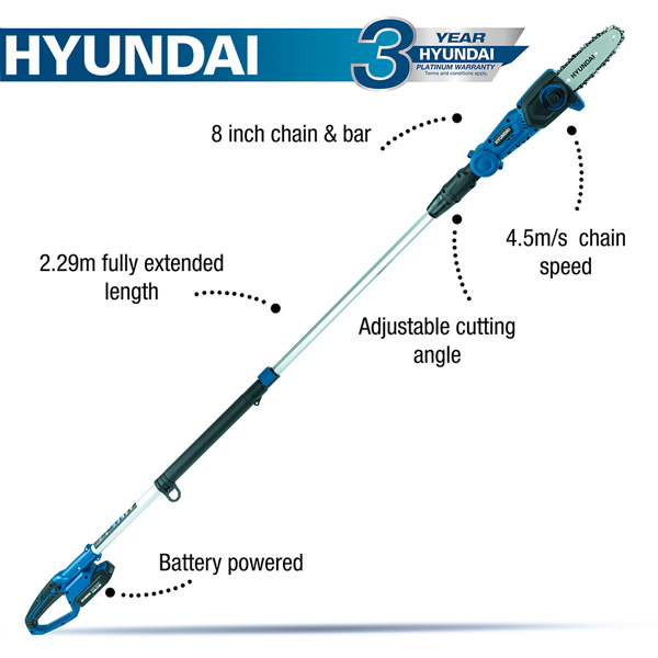 Hyundai HY2192 20cm 20V Cordless Pole Saw with Battery & Charger