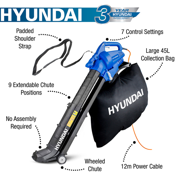 Hyundai HYBV3000E Electric Leaf Blower Vacuum