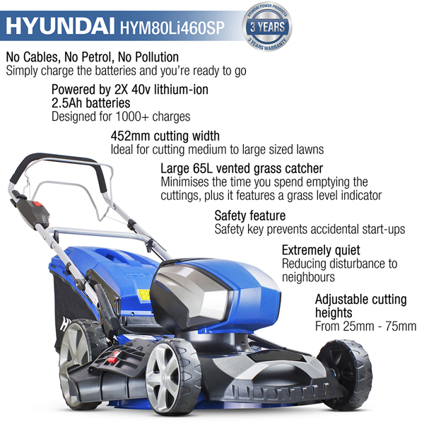 Hyundai HYM80Li460SP 45cm 80V Cordless Lawn Mower with Batteries & Charger (Self Propelled)