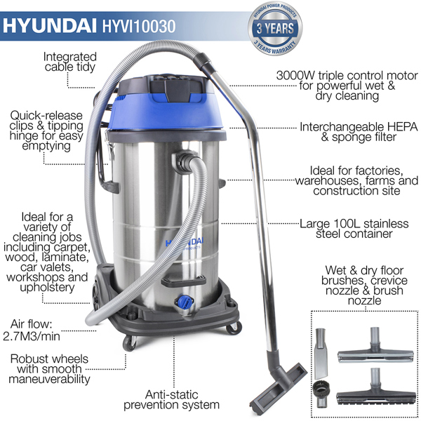 Hyundai HYVI10030 Industrial Wet & Dry Vacuum