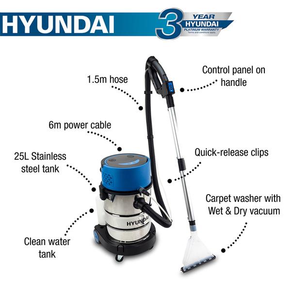 Hyundai HYCW1200E 2-in-1 Carpet Cleaner / Wet & Dry Vacuum