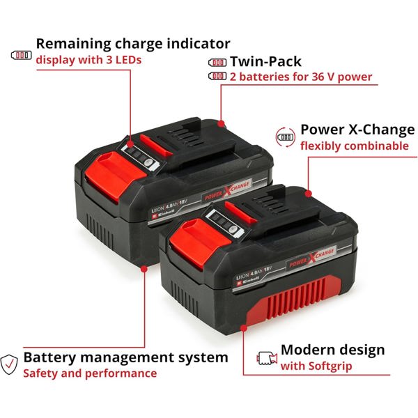 Einhell Power X-Change 18v 4.0Ah Li-Ion Battery (Pack of 2)