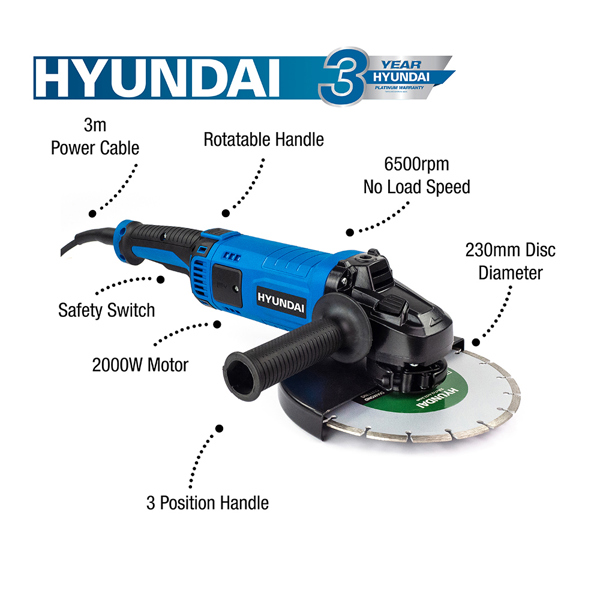 Hyundai HYAG2000E Electric Angle Grinder