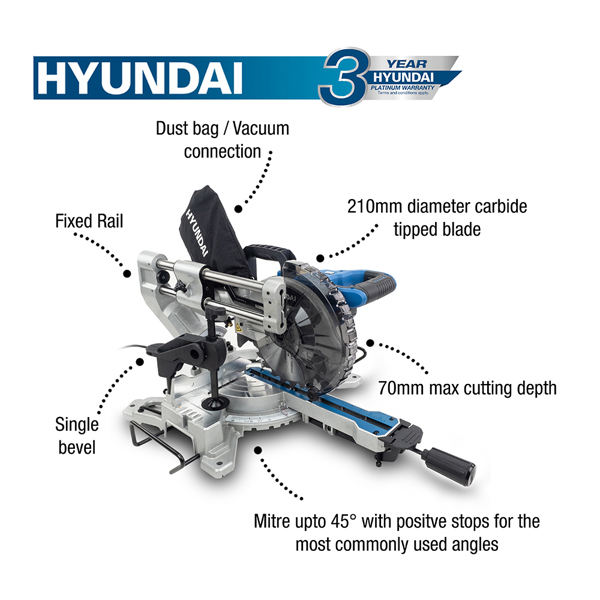 Hyundai HYMS1500E 210mm Single-Bevel Sliding Electric Mitre Saw