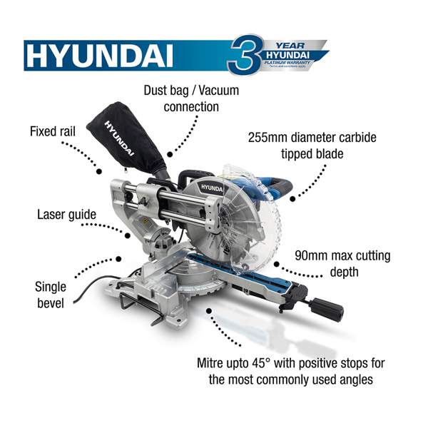 Hyundai HYMS2000E 255mm Single-Bevel Sliding Electric Mitre Saw