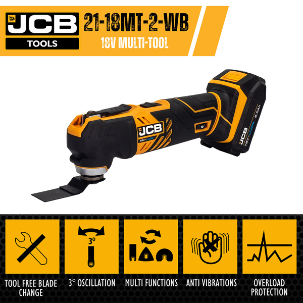 JCB 18V Cordless Multi-Tool with 2.0Ah Battery, Charger & Case