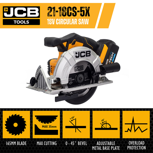 JCB 18V Cordless Circular Saw with 5.0Ah Battery & Charger