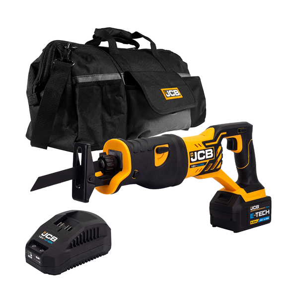 JCB 18V Cordless Reciprocating Saw with 4.0Ah Battery, Charger & Kit Bag