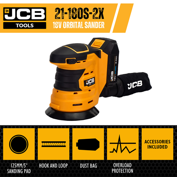 JCB 18V Cordless Orbital Sander with 2.0Ah Battery & Charger