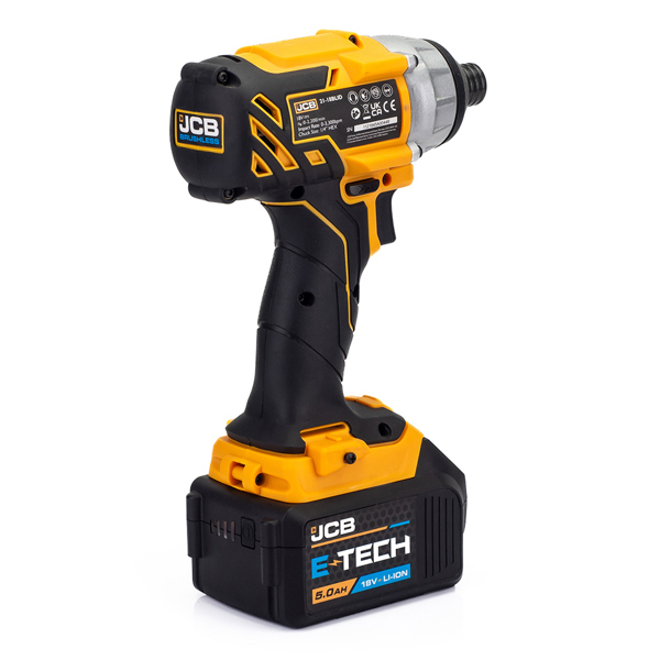 JCB 18V Brushless Cordless Combi Drill & Impact Driver Twin Pack with 2 x 5.0Ah Batteries, Charger & Case