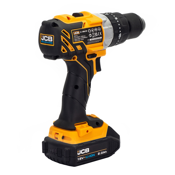 JCB 18V Brushless Cordless Combi Drill & Impact Driver Twin Pack with 2 x 2.0Ah Batteries, Charger & Case