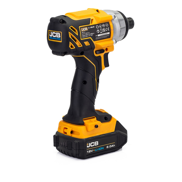JCB 18V Brushless Cordless Combi Drill & Impact Driver Twin Pack with 2 x 2.0Ah Batteries, Charger & Case