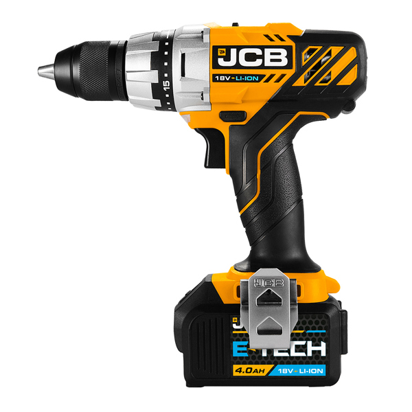 JCB 18V Cordless Drill Driver & Impact Driver Twin Pack with LED Inspection Light, 2 x 4.0Ah Batteries, Charger & Case