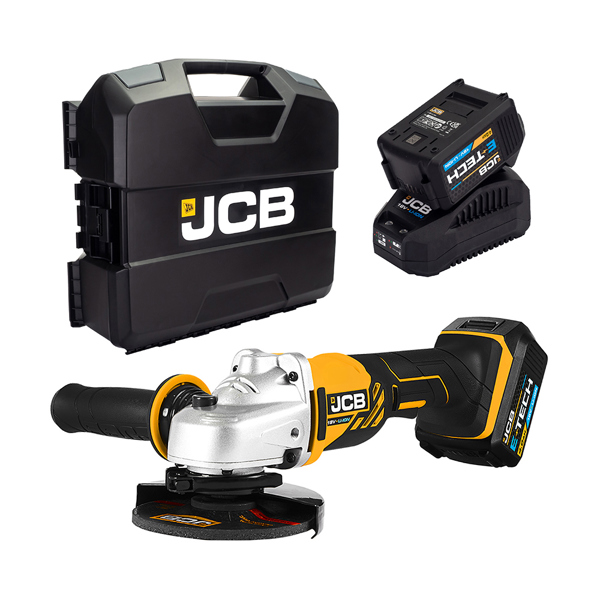 JCB 18V Cordless Angle Grinder with 2 x 4.0Ah Battery, Charger & Case