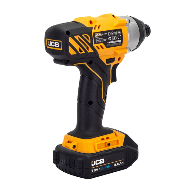 JCB 18V Cordless Combi Drill & Impact Driver Twin Pack with 2 x 2.0Ah Batteries, Charger & Kit Bag