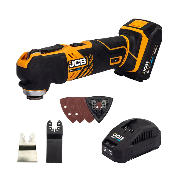 JCB 18V Cordless Combi Drill & Multi-Tool Twin Pack with 2 x 2.0Ah Batteries, Charger & Kit Bag