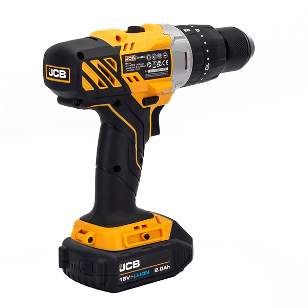 JCB 18V Cordless Combi Drill & Angle Grinder Twin Pack with 2 x 2.0Ah Batteries, Charger & Kit Bag