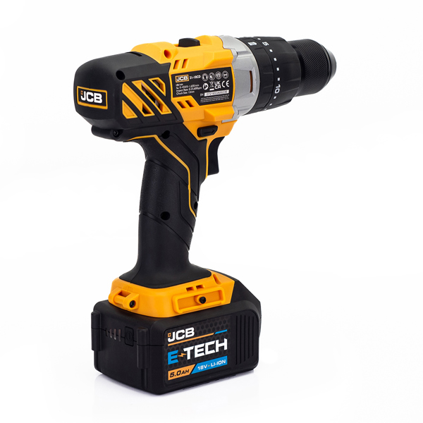 JCB 18V Cordless Combi Drill & Angle Grinder Twin Pack with 2 x 5.0Ah Batteries, Charger & Kit Bag