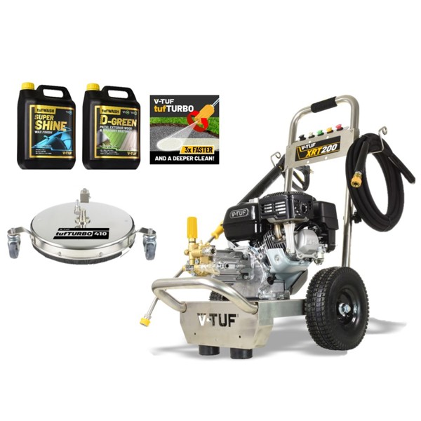 V-TUF XRT200 Industrial 6.5HP Petrol Pressure Washer with GX200 Honda Engine - 2755psi, 190Bar, 12L/min PUMP - With PATIO & CAR CLEANING KIT 
