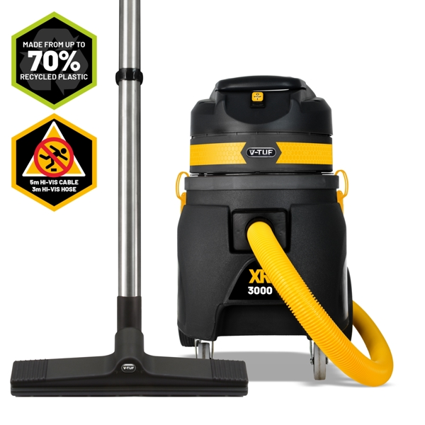 V-TUF XR3000 110V 30L 1700W High Performance Wet & Dry Industrial Vacuum Cleaner - Made from 70% Recycled Plastic  