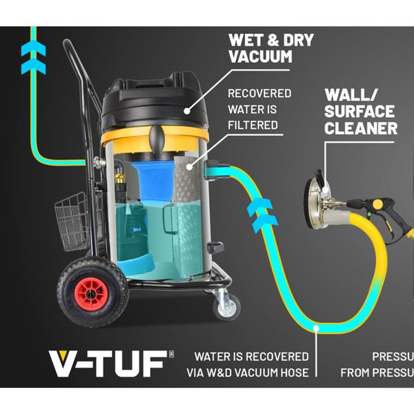 V-TUF MAMMOTH STAINLESS 2.4kW 240v 80L Wet & Dry Twin Motor Industrial Vacuum Cleaner - Auto Pump Out 