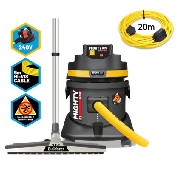 V-TUF MIGHTY HSV - 21L M-Class 240v Industrial Dust Extraction Vacuum Cleaner - Dusty Warehouse Sweeper Kit 