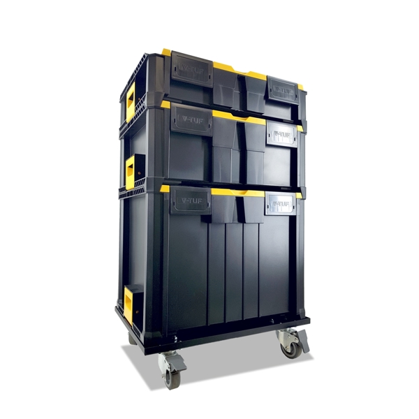 STACKPACK 4 CASTOR TROLLY & 3 STACKPACK BOXES - V-TUF STORAGE BOX SYSTEM STARTER KIT